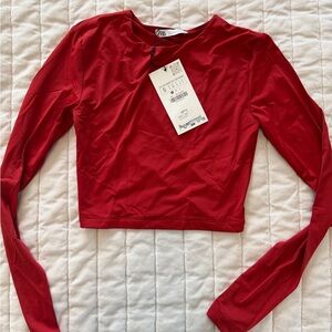 Zara Red Long Sleeve Crop Top BNWT
